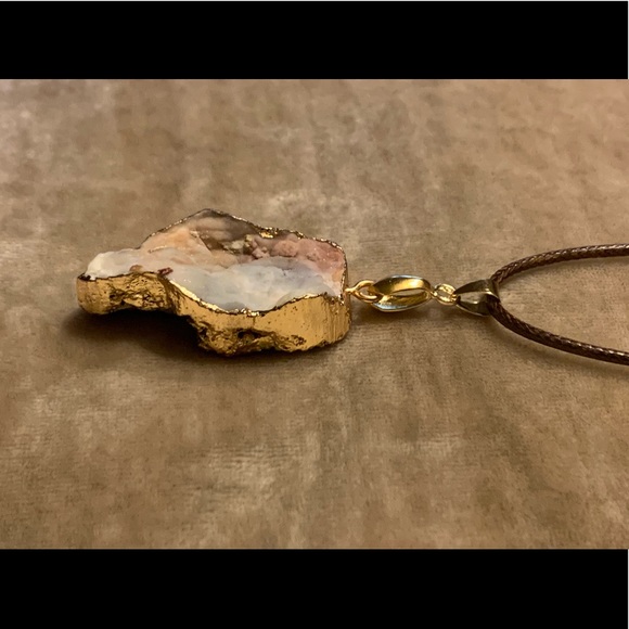 Gorgeous Gray, Mauve, White Druzy Pendant with Brown Cord Necklace NEW - Picture 3 of 8